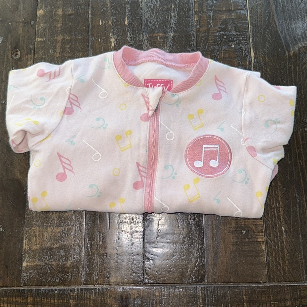 🍄9m TUFFY Musical Note Pink Kids One Piece Girls onesie, sleepers